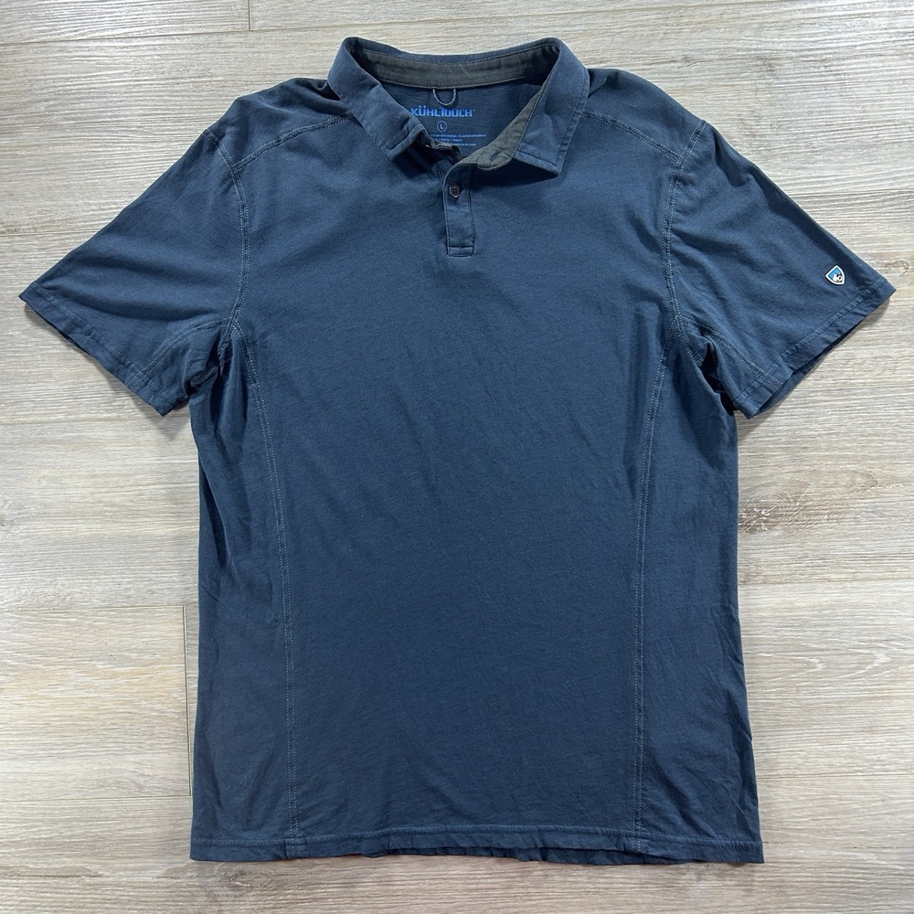 KÜHL KuhlTouch Polo Shirt Mens Large Blue Organic‎ Cotton Tencel Casual Outdoor